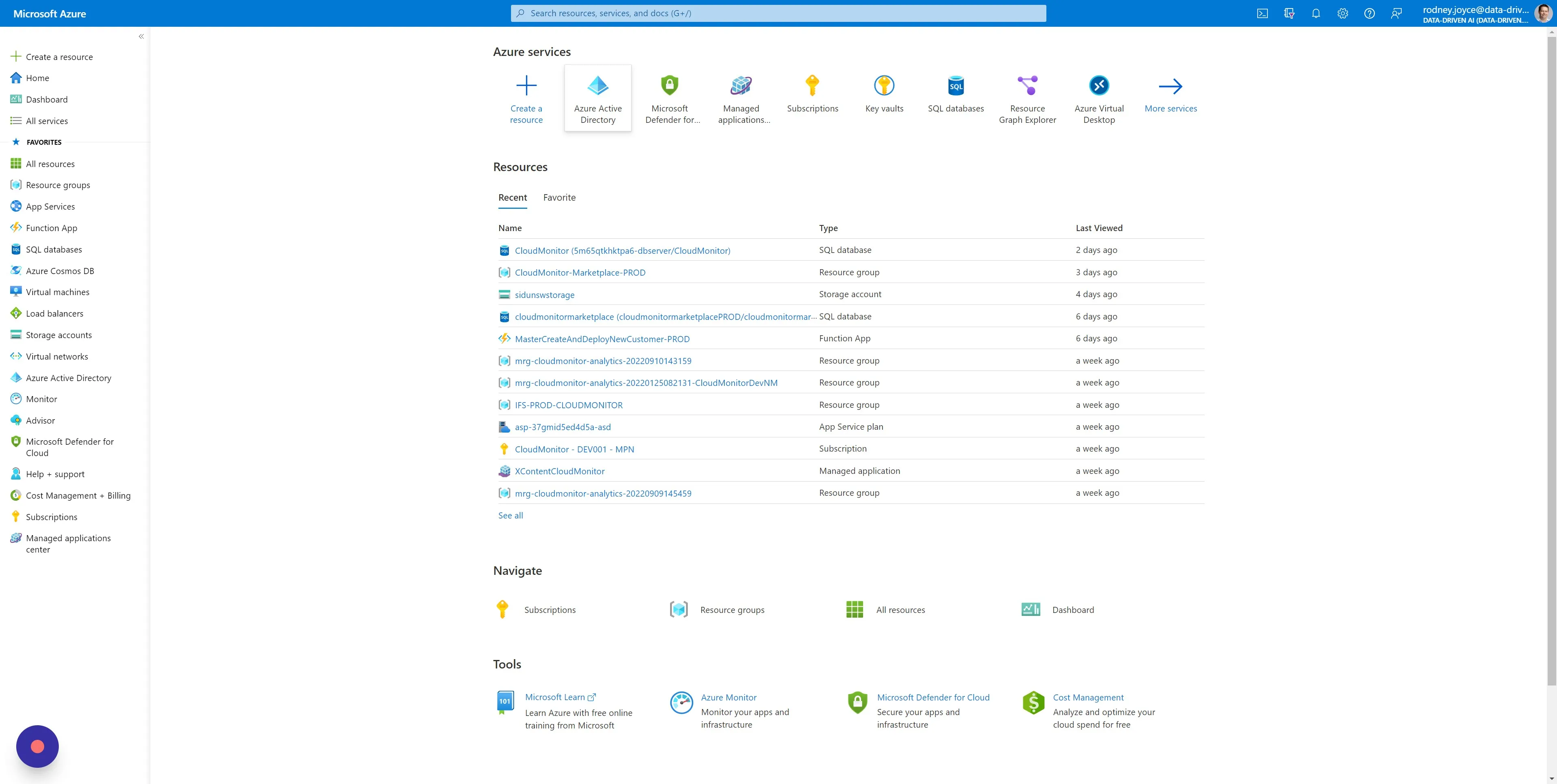 You need to be logged into Azure as an Active Directory Administrator. Open "Microsoft Entra ID" (formerly "Azure Active Directory")