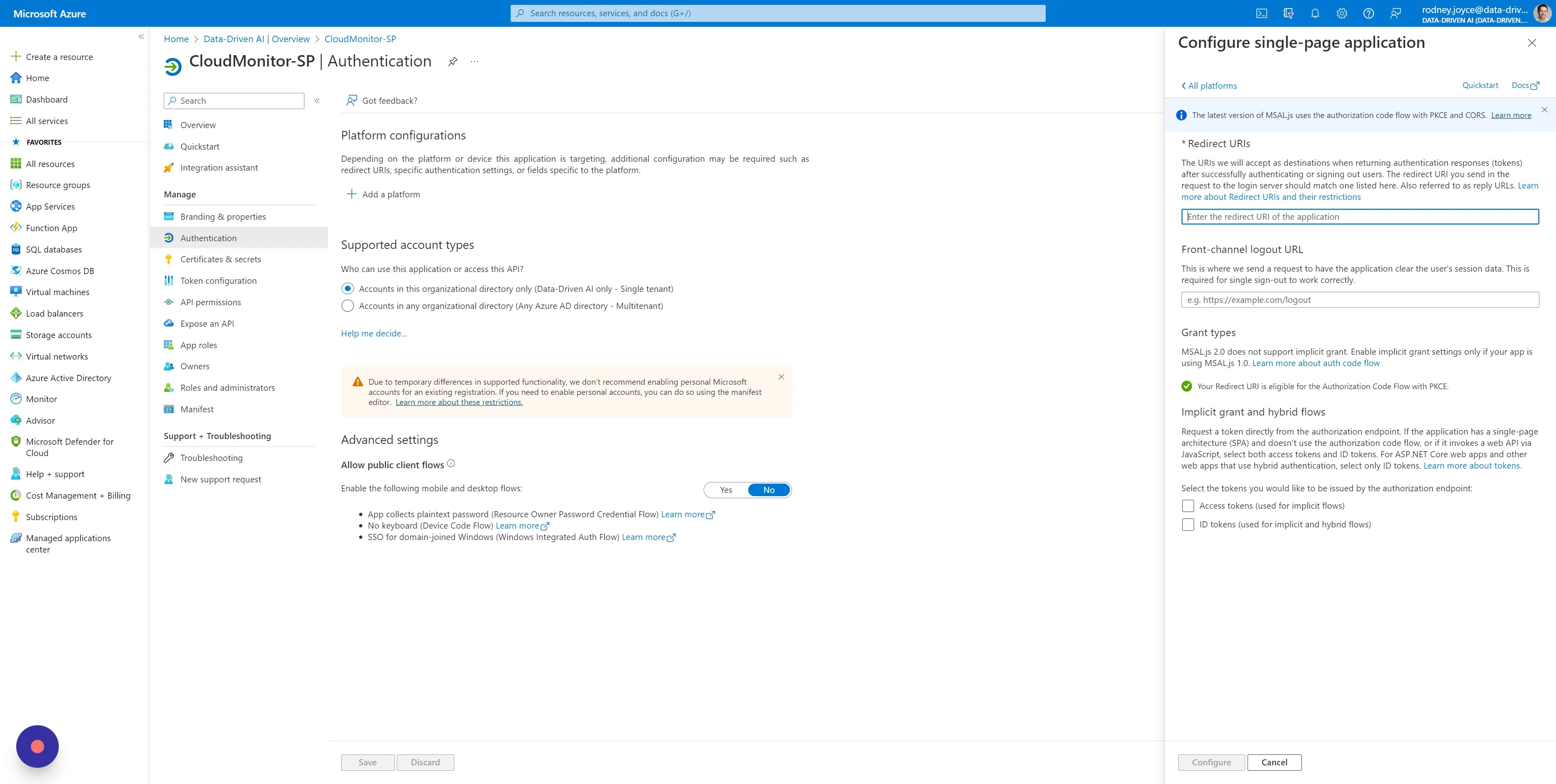 Copy and paste the Admin App Url provided to you by the CloudMonitor support team into the Redirect URIs