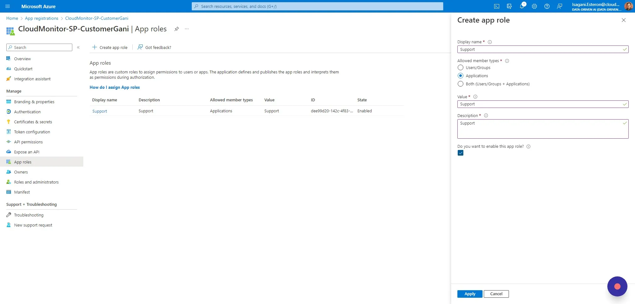 Click on the Value field and enter "Support", then copy and paste this into the Description field too
