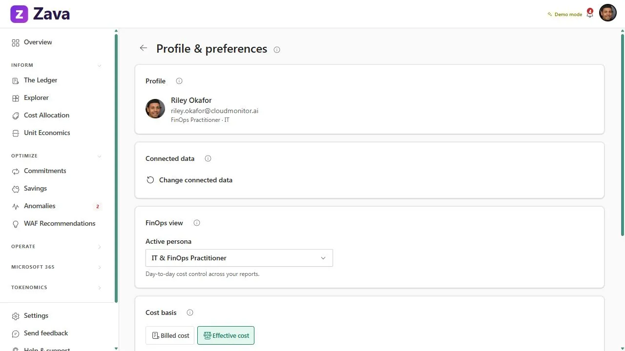 CloudMonitor Fabric Workload Profile and preferences screen in light mode
